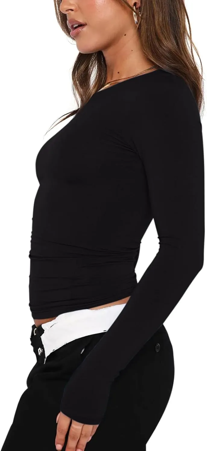 Long Sleeve Crew Neck Layering Basic Tee Going Out Tops sold by ReoRia product image thumbnail 3