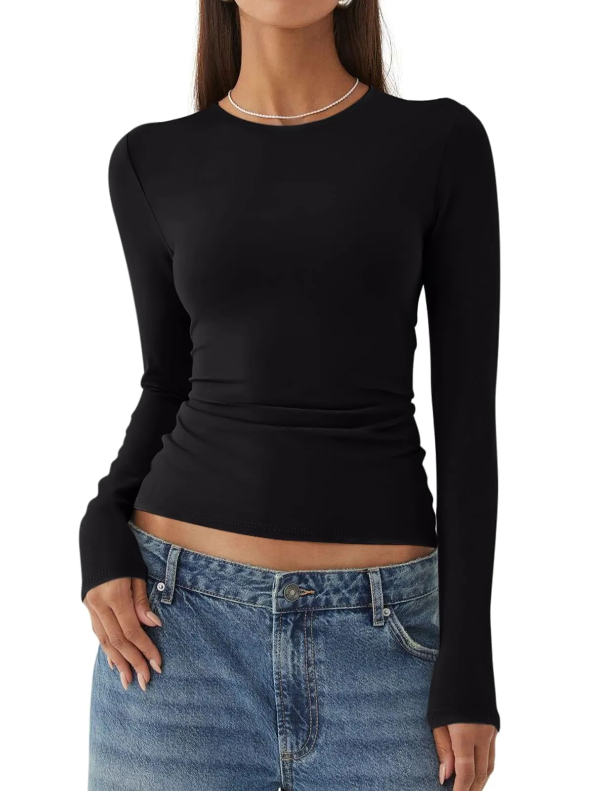 Long Sleeve Crew Neck Layering Basic Tee Going Out Tops sold by ReoRia