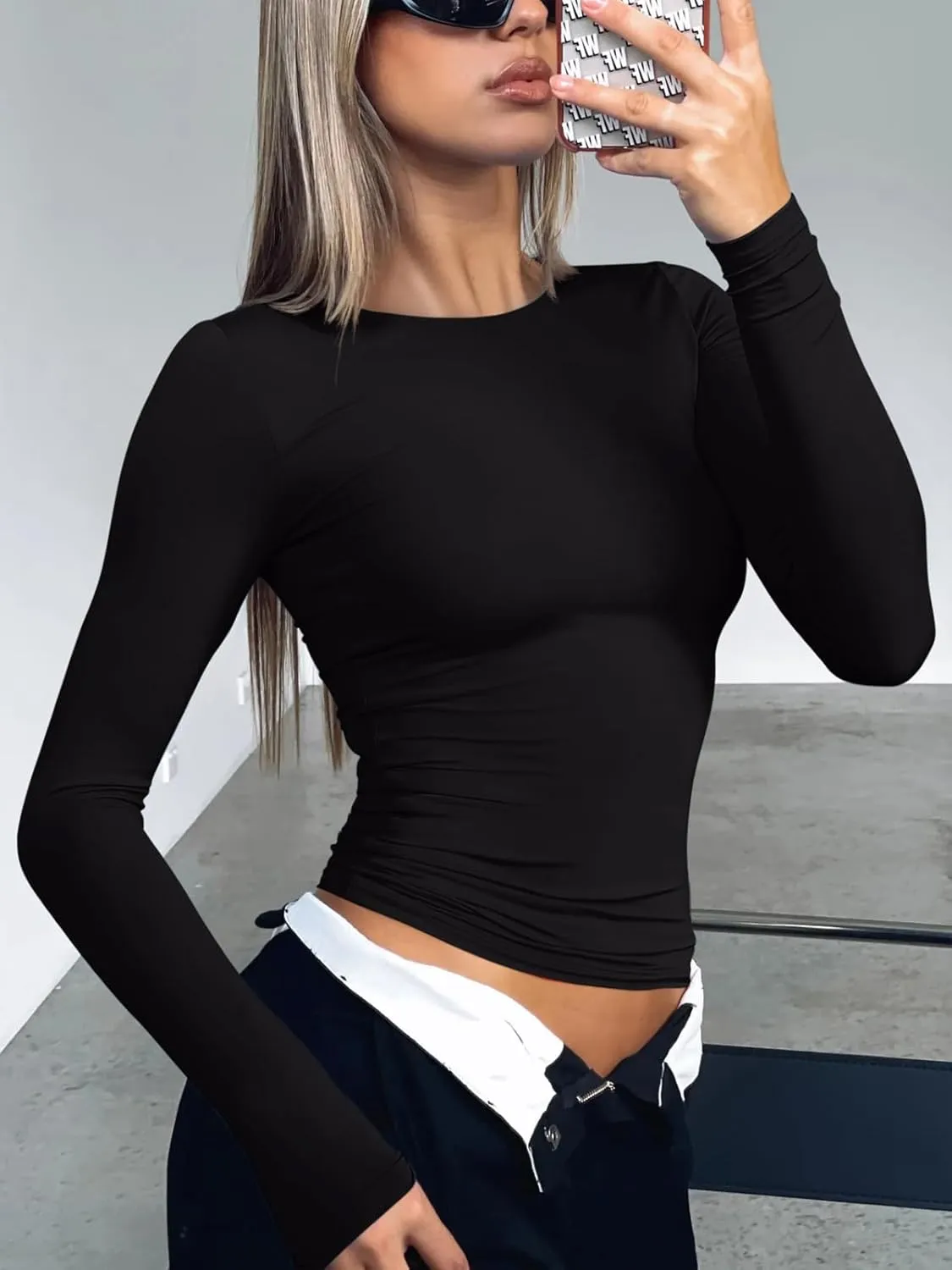 Long Sleeve Crew Neck Layering Basic Tee Going Out Tops sold by ReoRia product image thumbnail 5