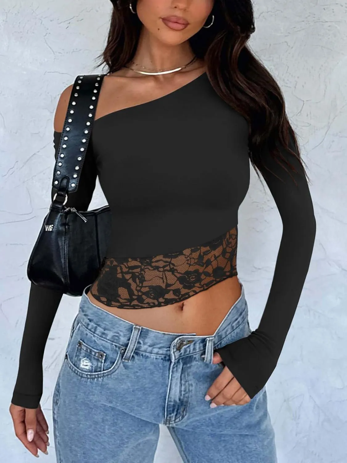 Seductive Lace Off-Shoulder Cropped Top sold by ReoRia product image thumbnail 4
