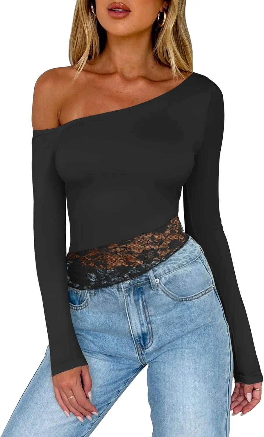 Seductive Lace Off-Shoulder Cropped Top sold by ReoRia product image thumbnail 2