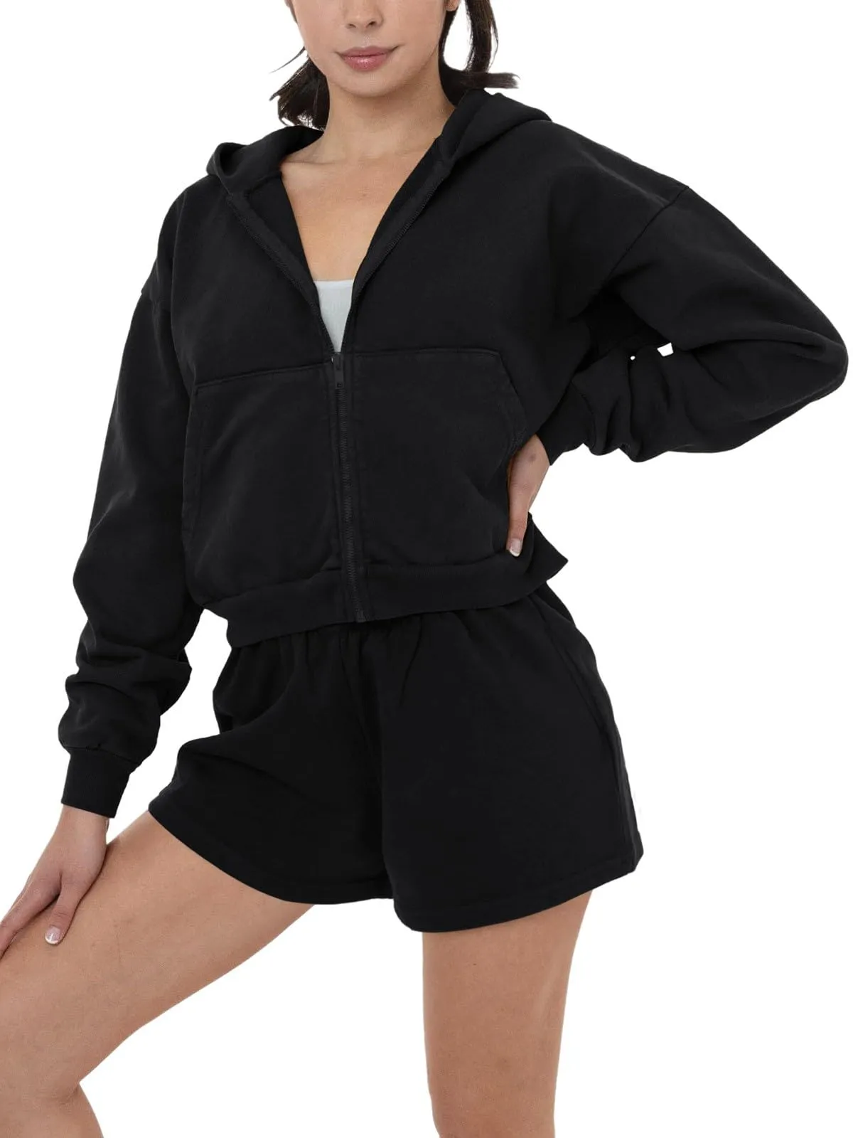 Cozy Zip-Up Hoodie and Shorts Two-Piece Set sold by ReoRia