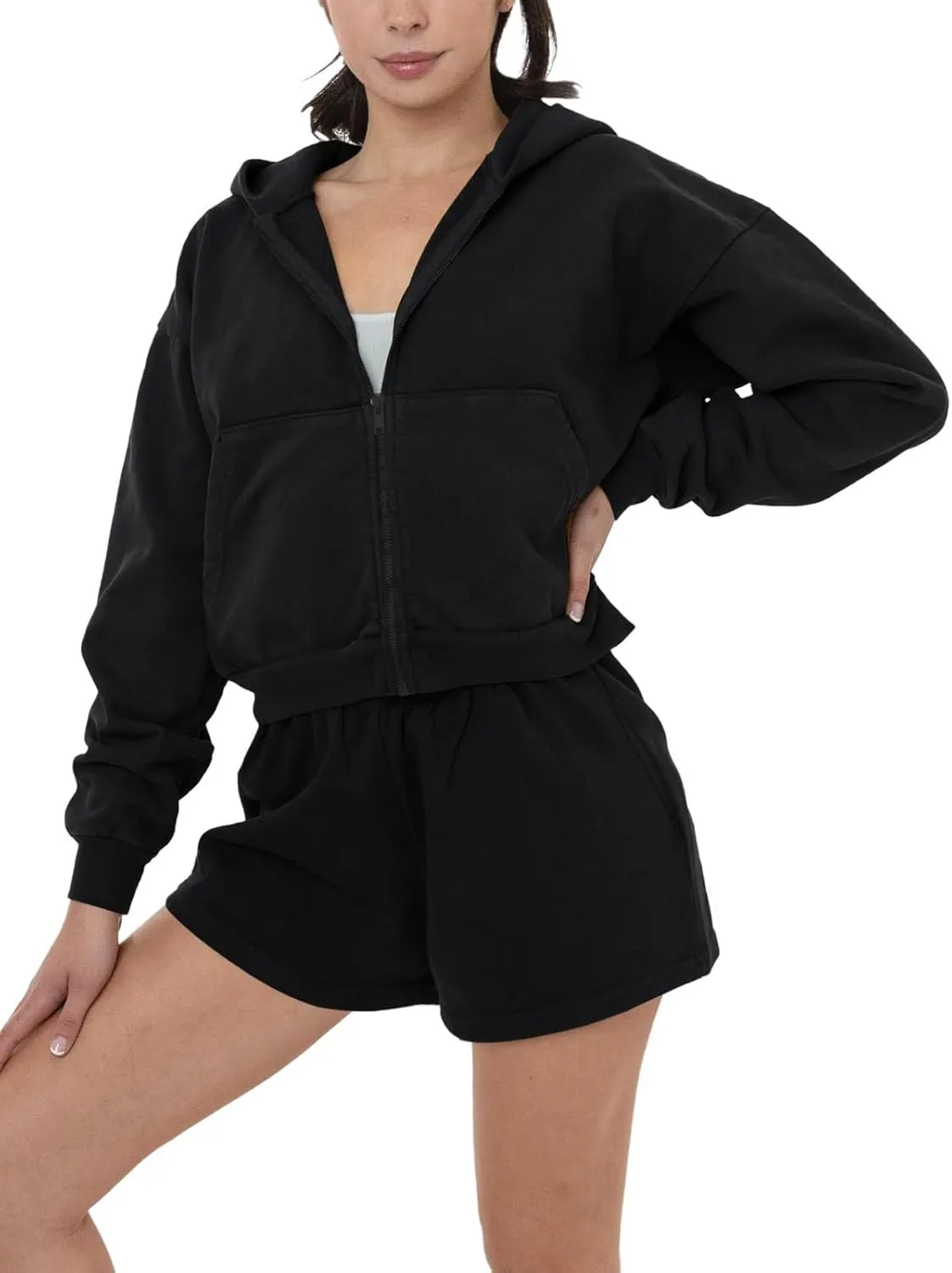 Cozy Zip-Up Hoodie and Shorts Two-Piece Set sold by ReoRia product image thumbnail 2