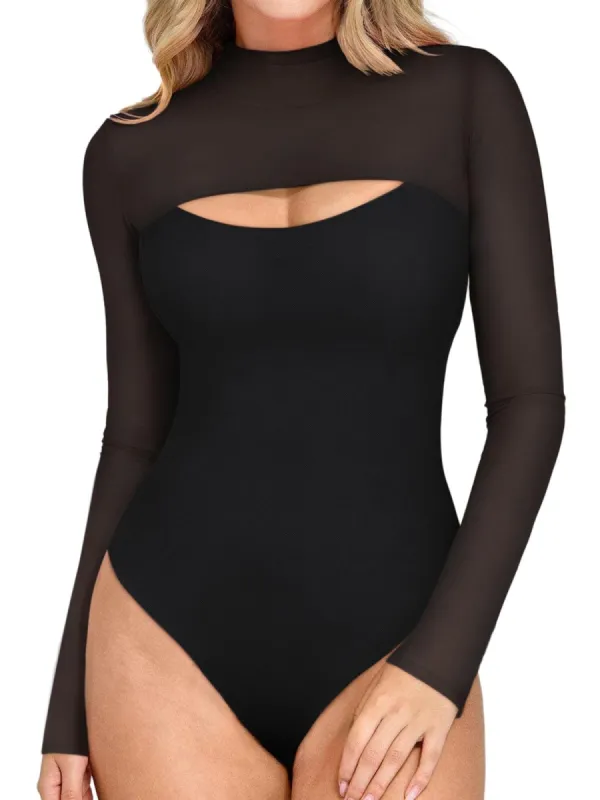 Mock Neck Long Sleeve Sheer Mesh Going Out Outfits sold by ReoRia