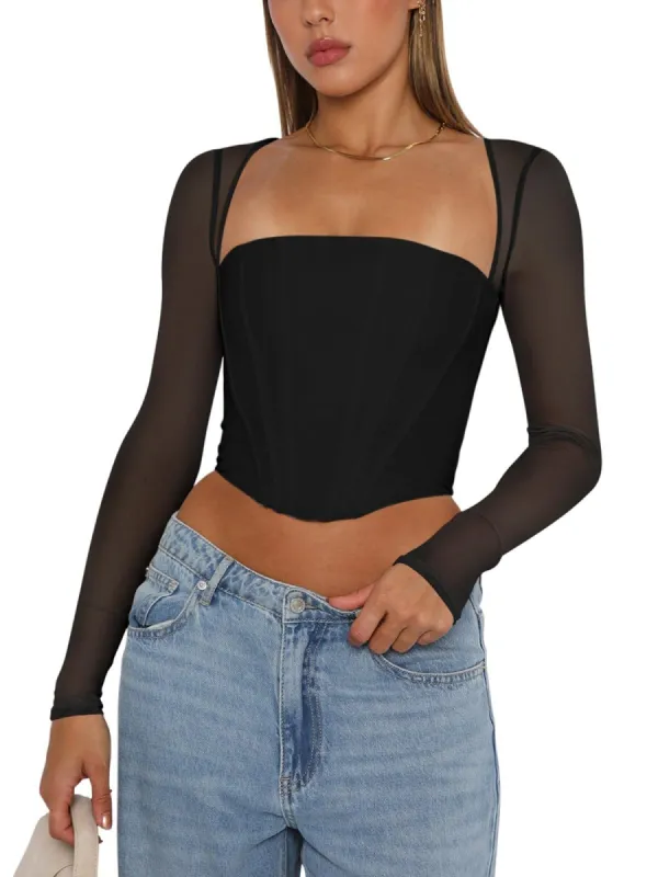 Refined Mesh Boned Corset Crop Top sold by ReoRia