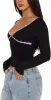 Crisscross Lace V-Neck Slim-Fit Long Sleeve Top sold by ReoRia