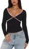 Crisscross Lace V-Neck Slim-Fit Long Sleeve Top sold by ReoRia