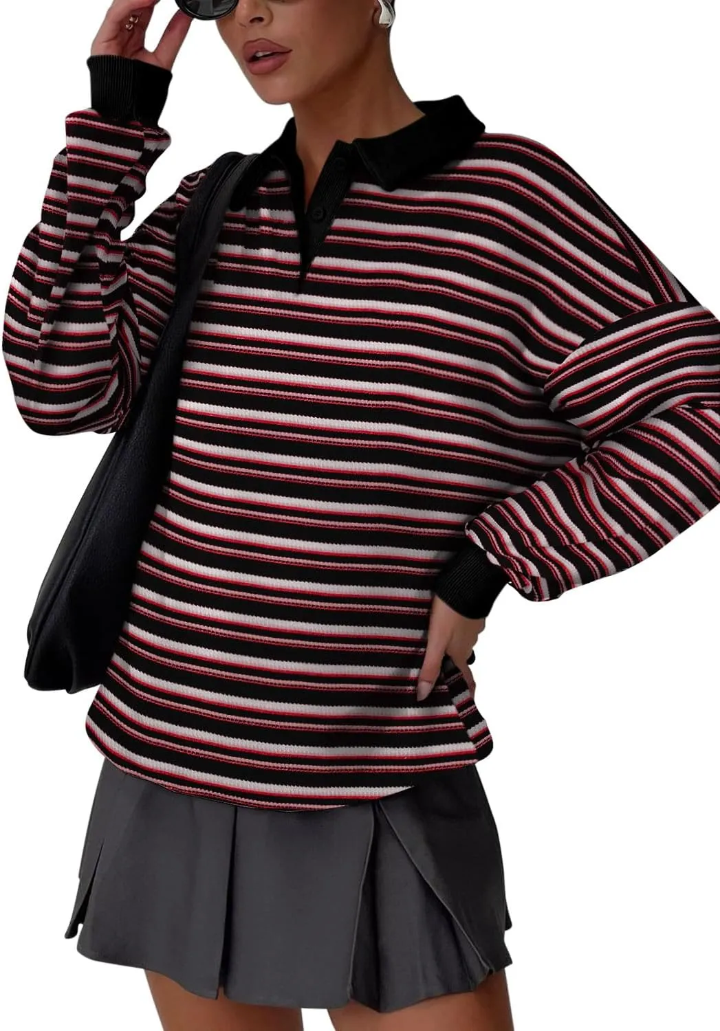 Striped Long Sleeve Pullover Rugby Tops sold by ReoRia product image thumbnail 2