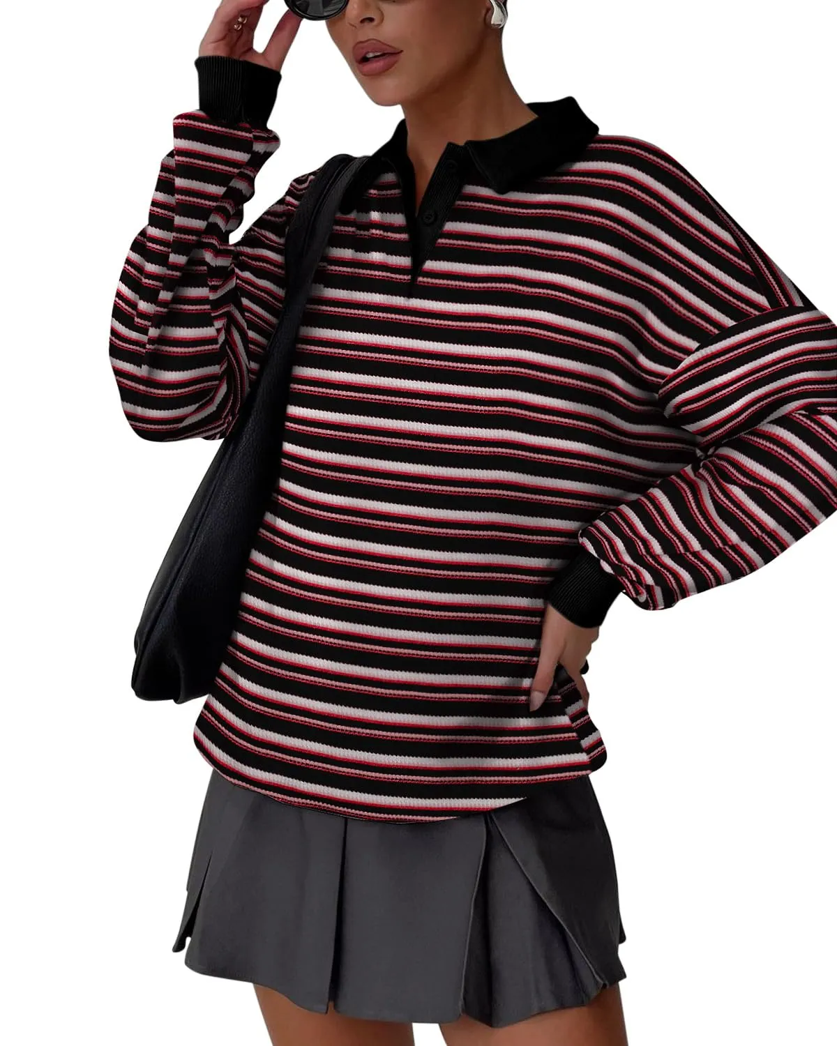 Striped Long Sleeve Pullover Rugby Tops sold by ReoRia