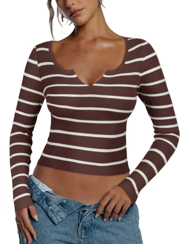 Striped Y2K Going Out T Shirt Knit Crop Top sold by ReoRia