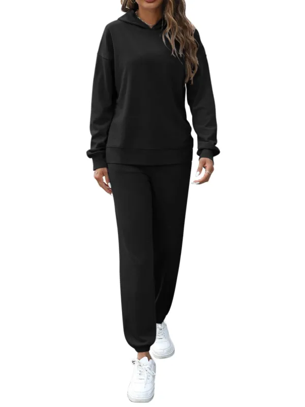 Cotton Tracksuit Set Long Sleeve Two Piece Outfit Solid Color Lounge Wear Sets sold by ReoRia