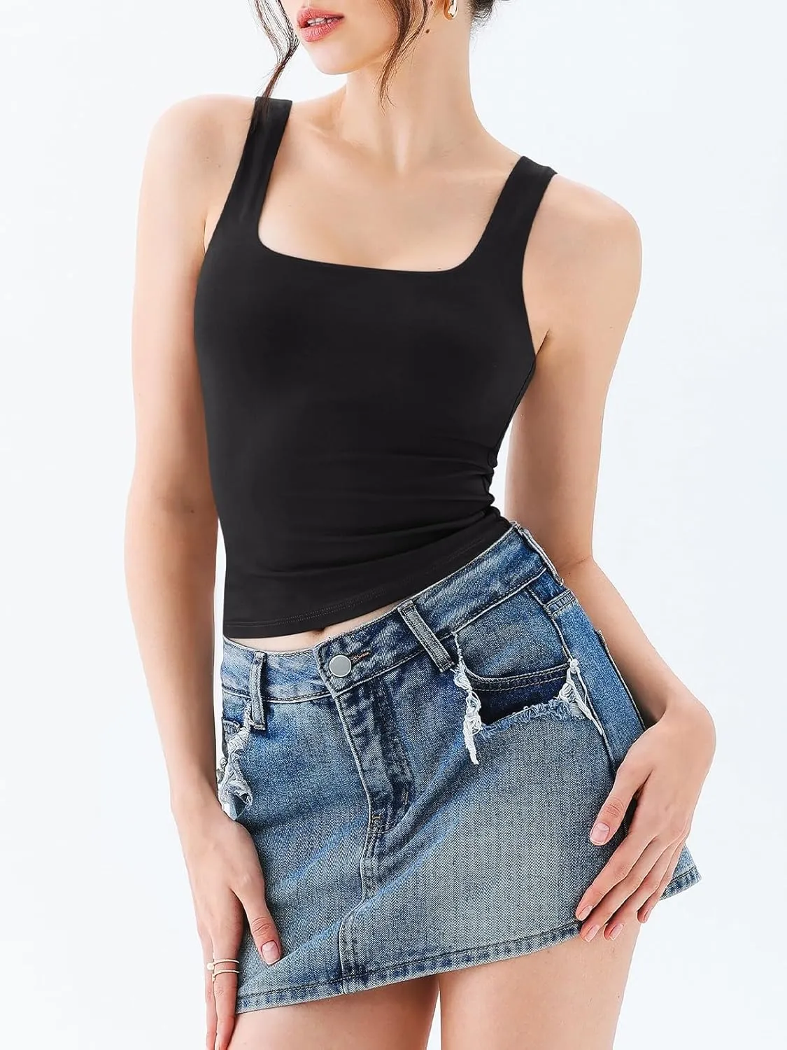 Square Neck Tank Top Double Lined Basic Crop Tops sold by ReoRia product image thumbnail 3