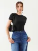 Crew Neck Short Sleeve Tops Double Lined Slim Fit T Shirts sold by ReoRia