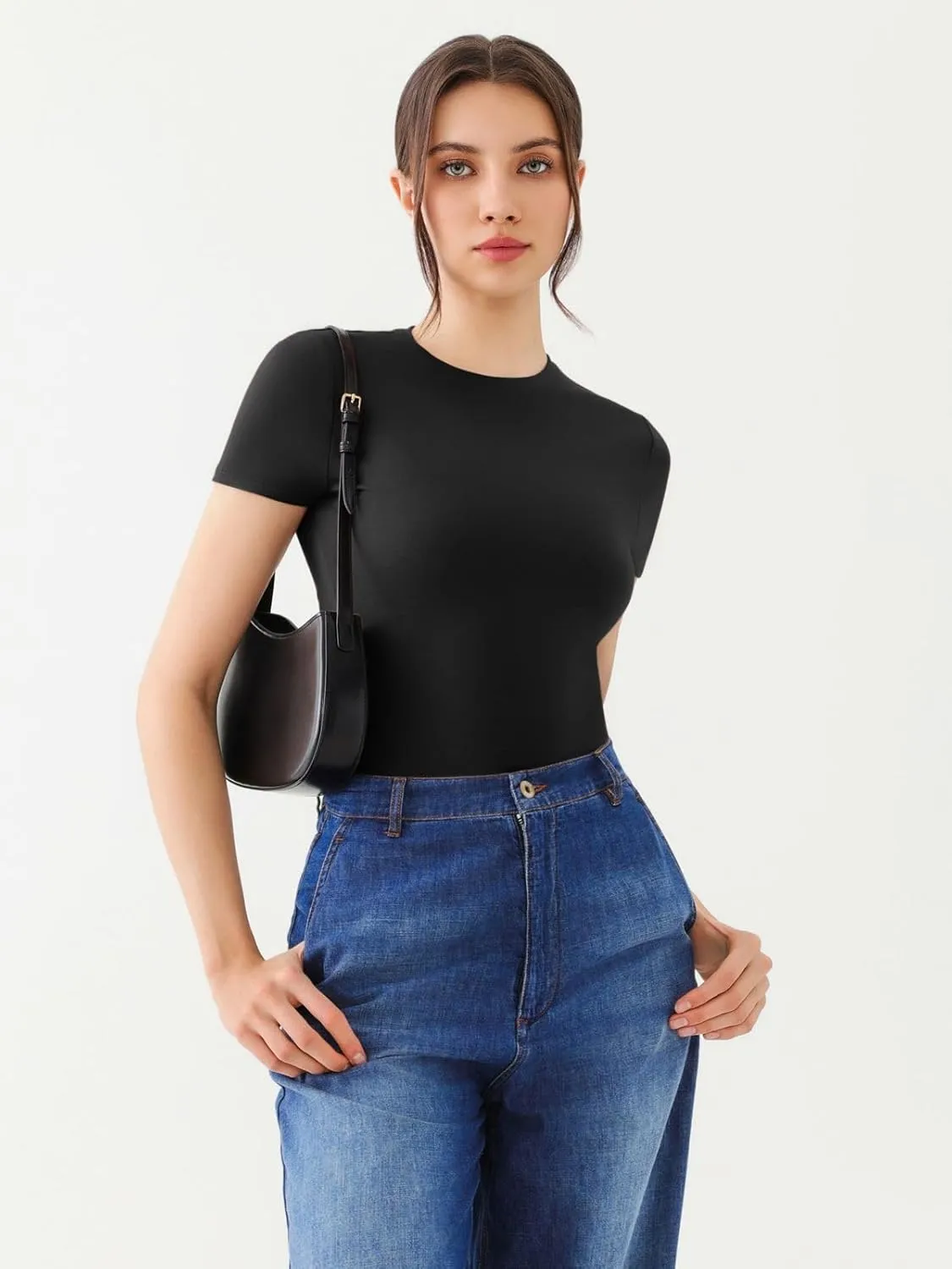 Crew Neck Short Sleeve Tops Double Lined Slim Fit T Shirts sold by ReoRia product image thumbnail 3