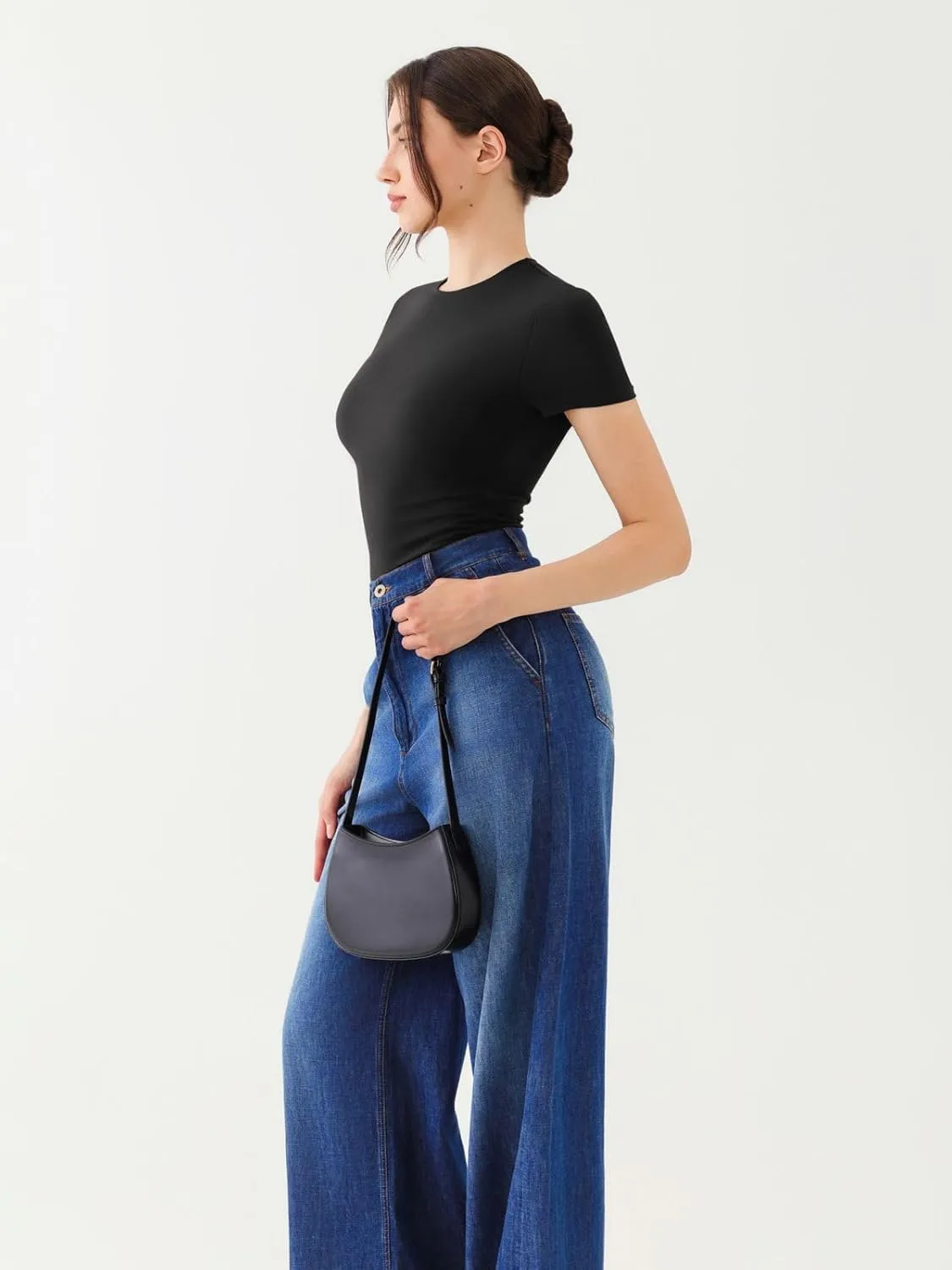 Crew Neck Short Sleeve Tops Double Lined Slim Fit T Shirts sold by ReoRia product image thumbnail 5