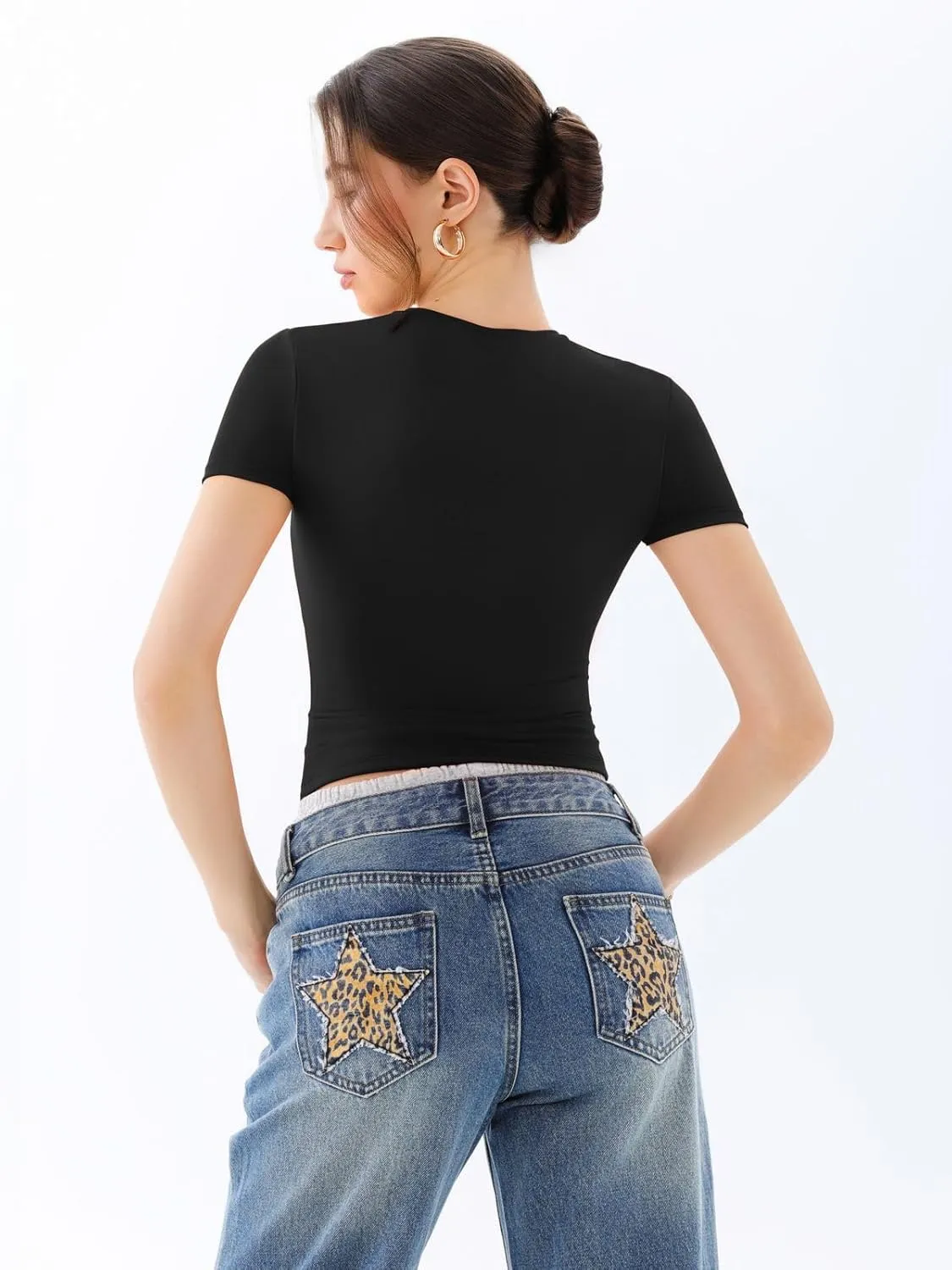 Crew Neck Short Sleeve Tops Double Lined Slim Fit T Shirts sold by ReoRia product image thumbnail 4