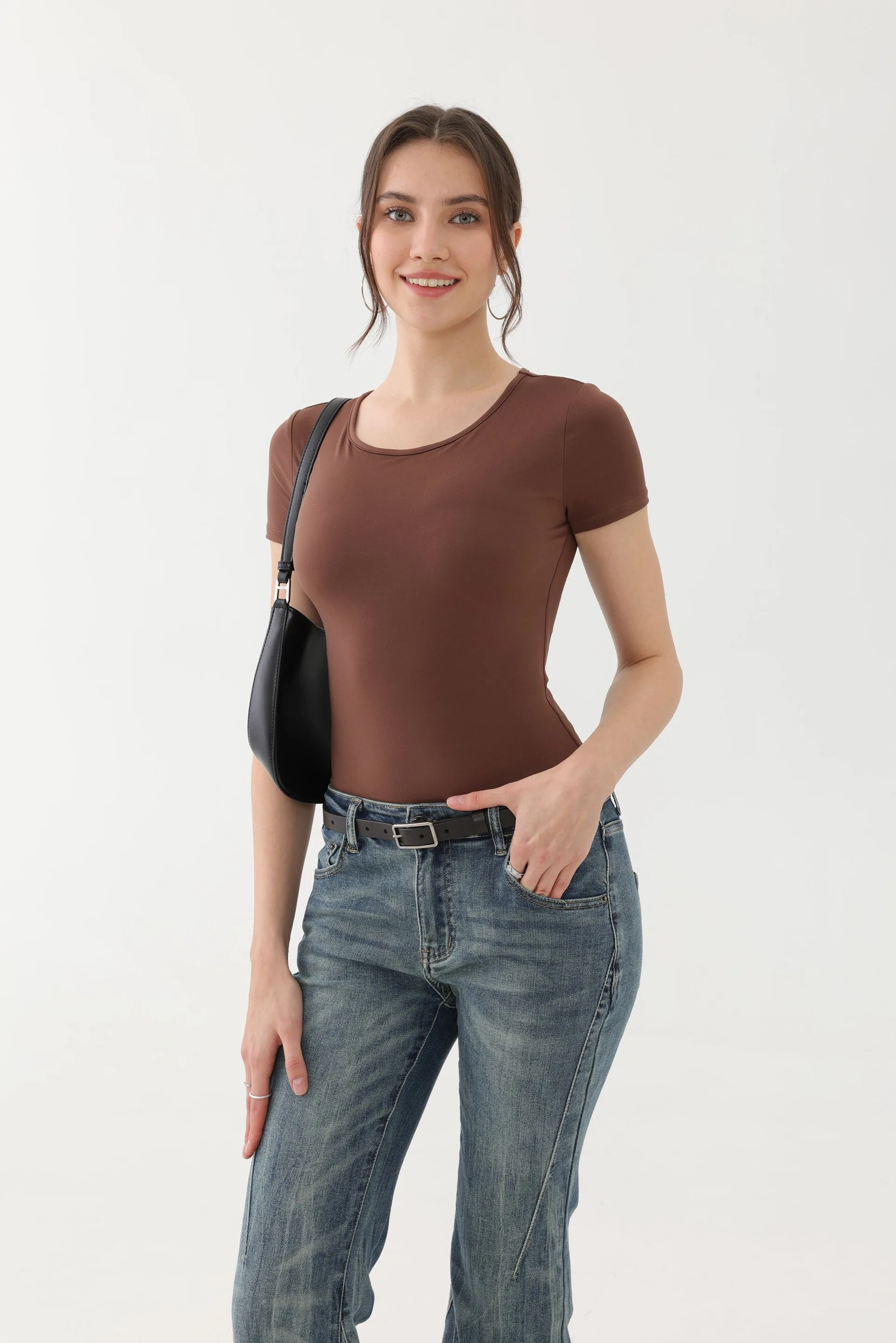 Basic Slim Fit Short Sleeve Bodysuits sold by ReoRia