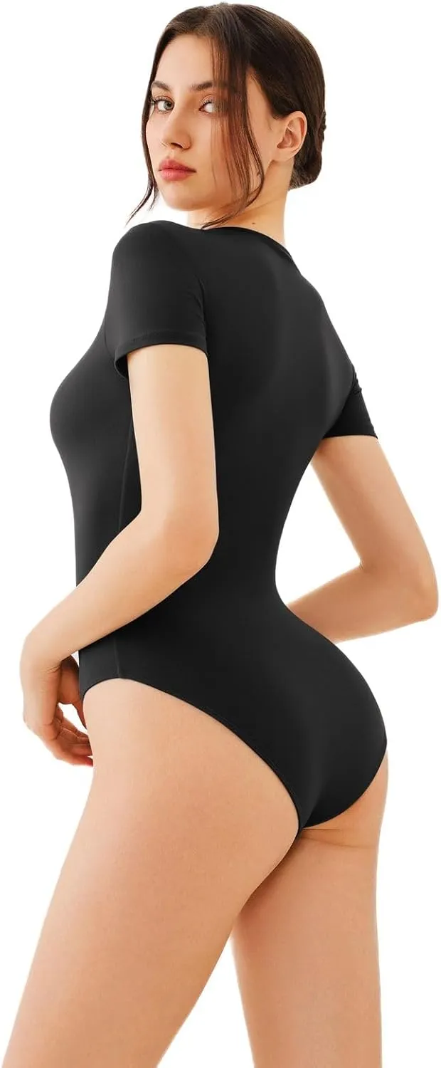 Basic Slim Fit Short Sleeve Bodysuits sold by ReoRia product image thumbnail 3
