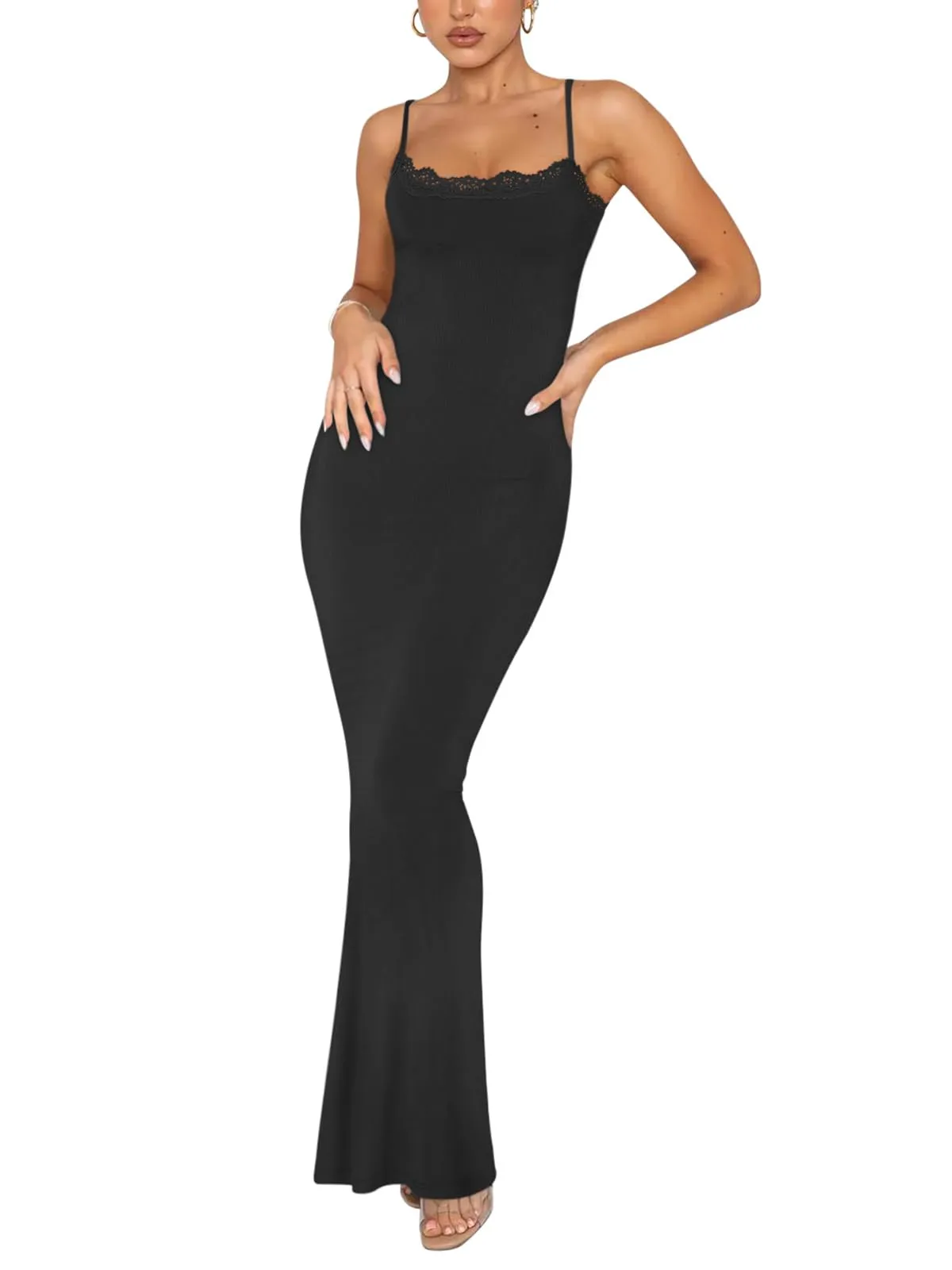 Lace Slip Lounge Long Dress sold by ReoRia