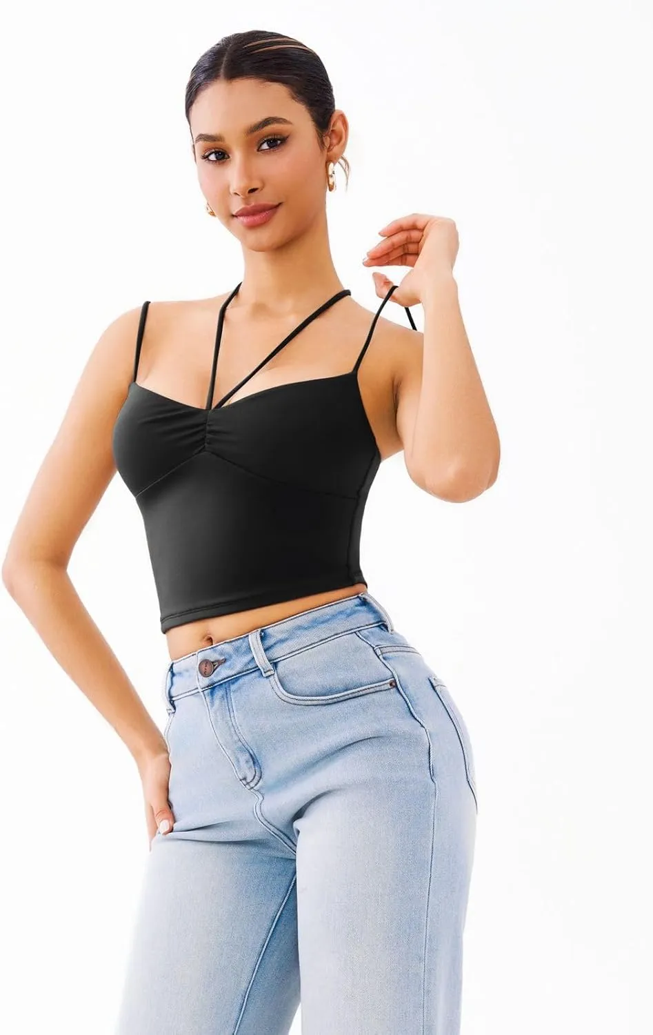 REORIA Crisscross Back Strap V-Neck Women Crop Tank Top Sexy Sleeveless Tops 2025 Spring/Summer Designer Collection (Copy) sold by ReoRia product image thumbnail 5