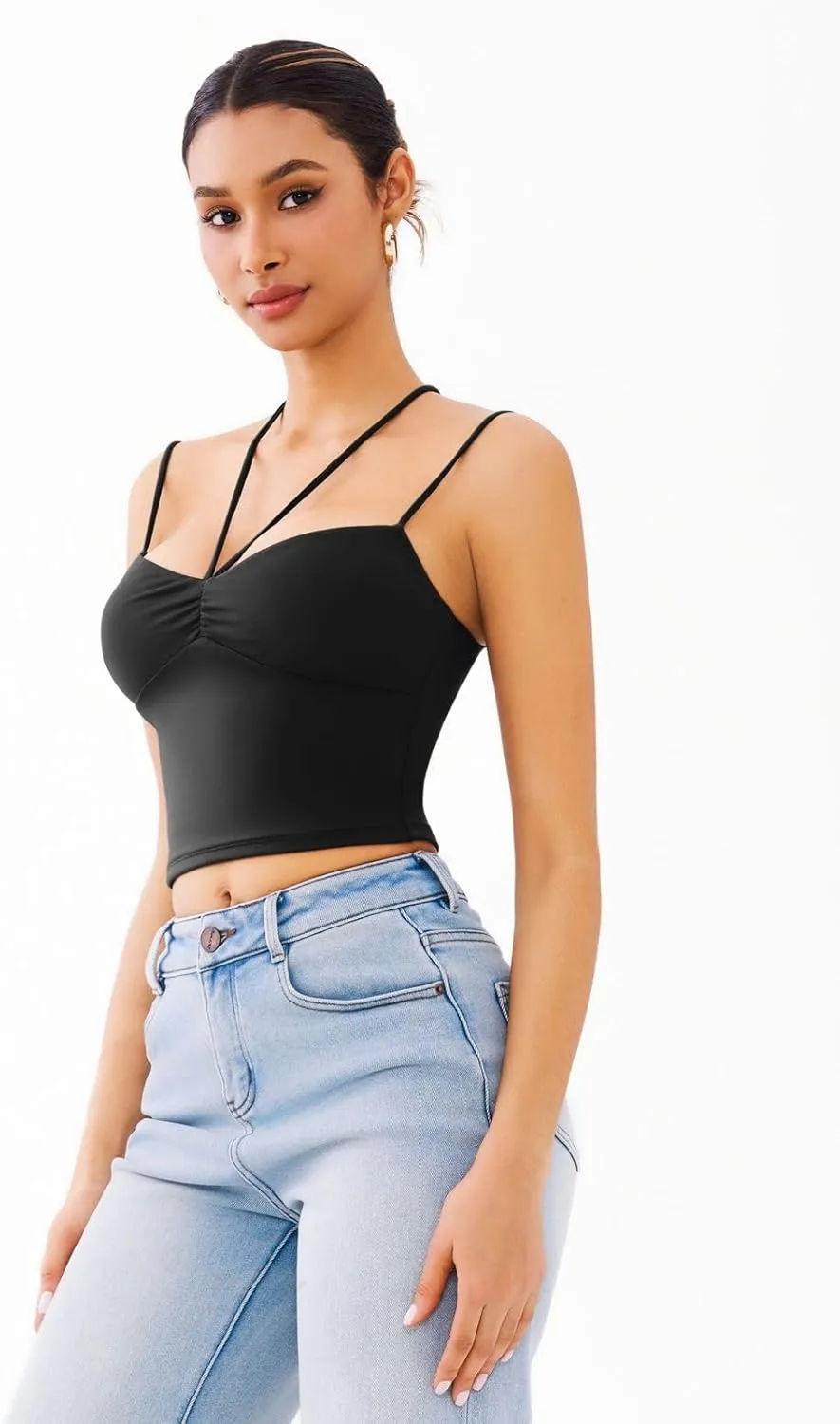 REORIA Crisscross Back Strap V-Neck Women Crop Tank Top Sexy Sleeveless Tops 2025 Spring/Summer Designer Collection (Copy) sold by ReoRia product image thumbnail 3