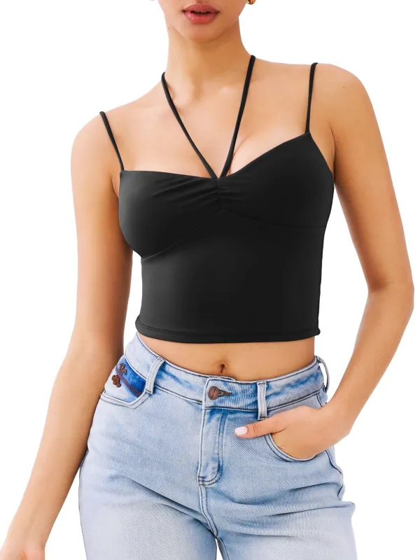 REORIA Crisscross Back Strap V-Neck Women Crop Tank Top Sexy Sleeveless Tops 2025 Spring/Summer Designer Collection (Copy) sold by ReoRia