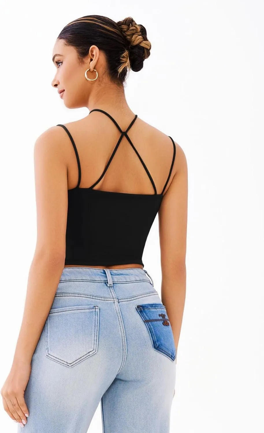 REORIA Crisscross Back Strap V-Neck Women Crop Tank Top Sexy Sleeveless Tops 2025 Spring/Summer Designer Collection (Copy) sold by ReoRia product image thumbnail 4