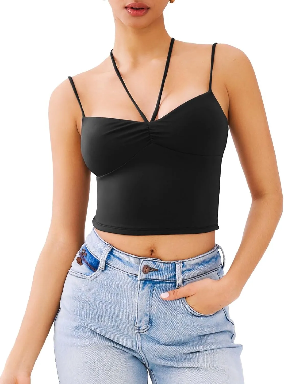 REORIA Crisscross Back Strap V-Neck Women Crop Tank Top Sexy Sleeveless Tops 2025 Spring/Summer Designer Collection (Copy) sold by ReoRia product image thumbnail 2