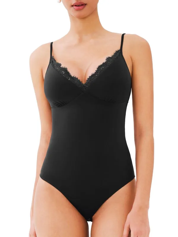 REORIA Women's Lace Trim V-Neck Bodysuit Spaghetti Straps Sexy Outfit 2025 Spring/Summer Designer Collection (Copy) sold by ReoRia