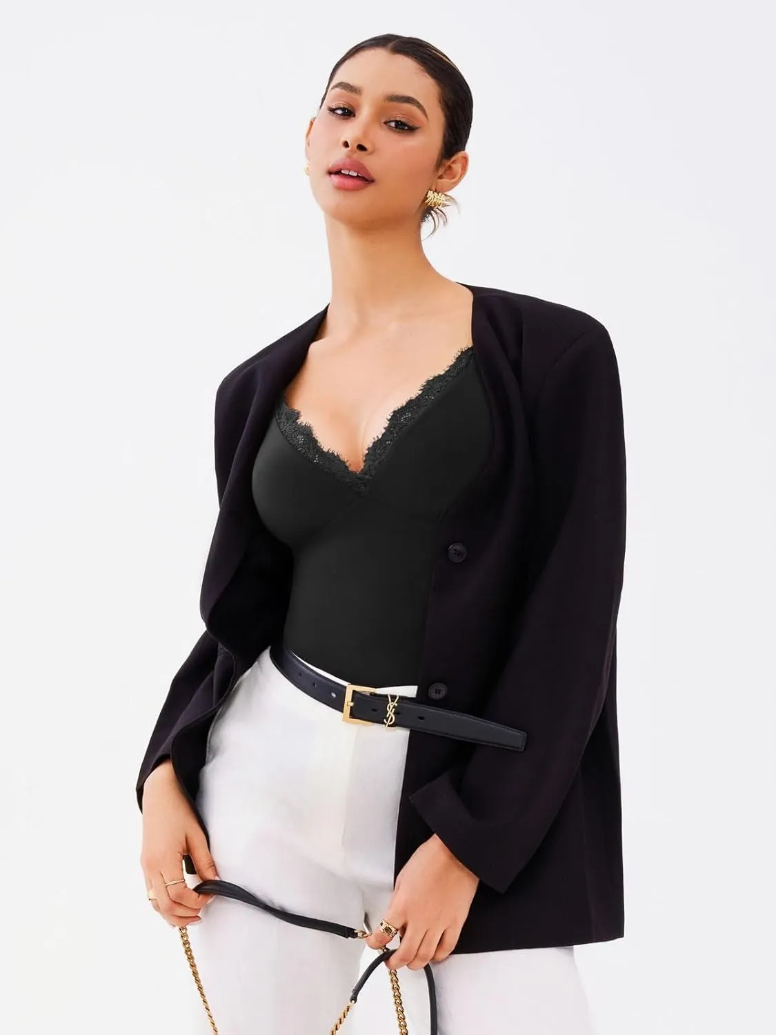 Lace Trim V-Neck Bodysuit sold by ReoRia product image thumbnail 5