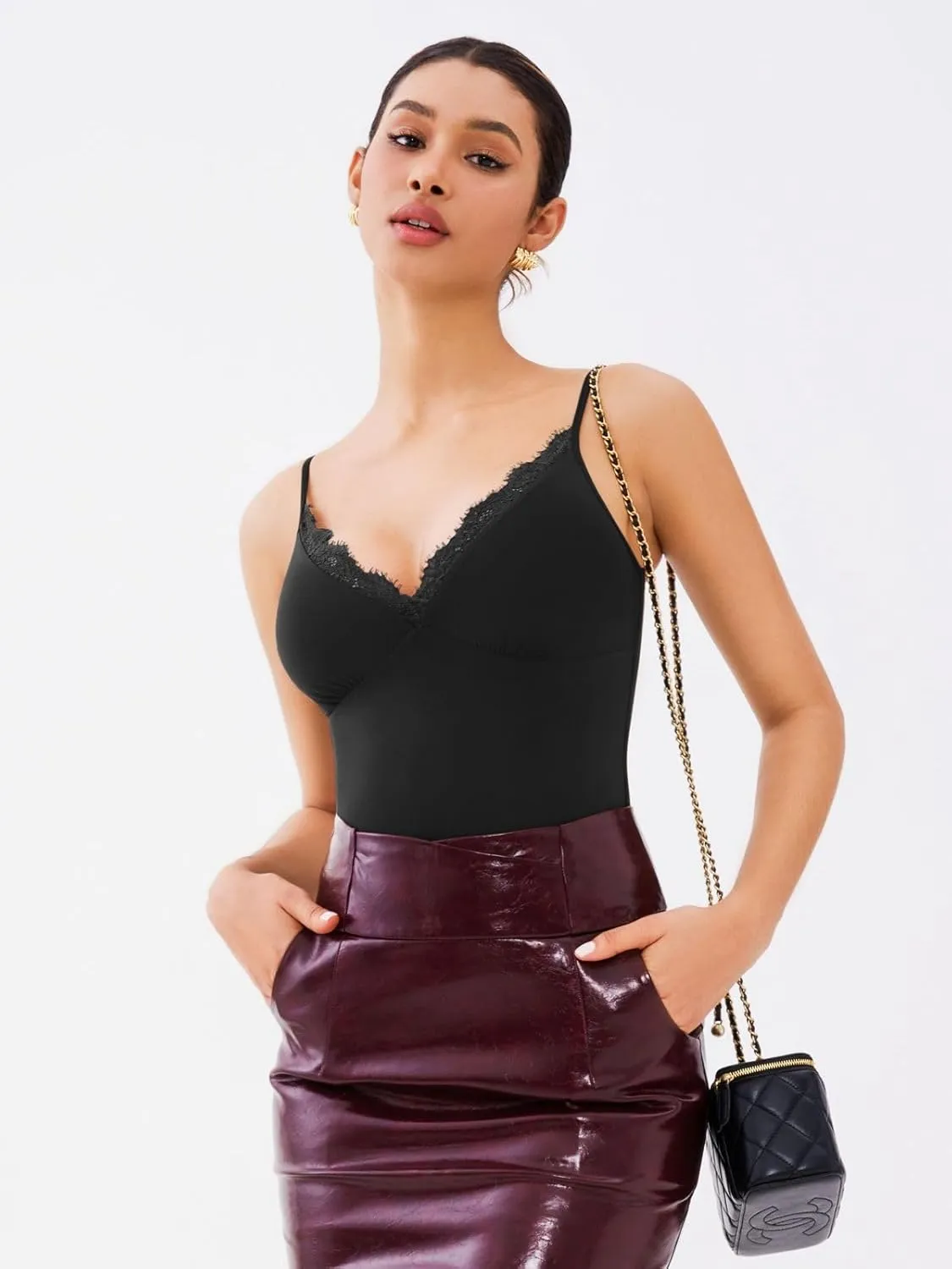 Lace Trim V-Neck Bodysuit sold by ReoRia product image thumbnail 4
