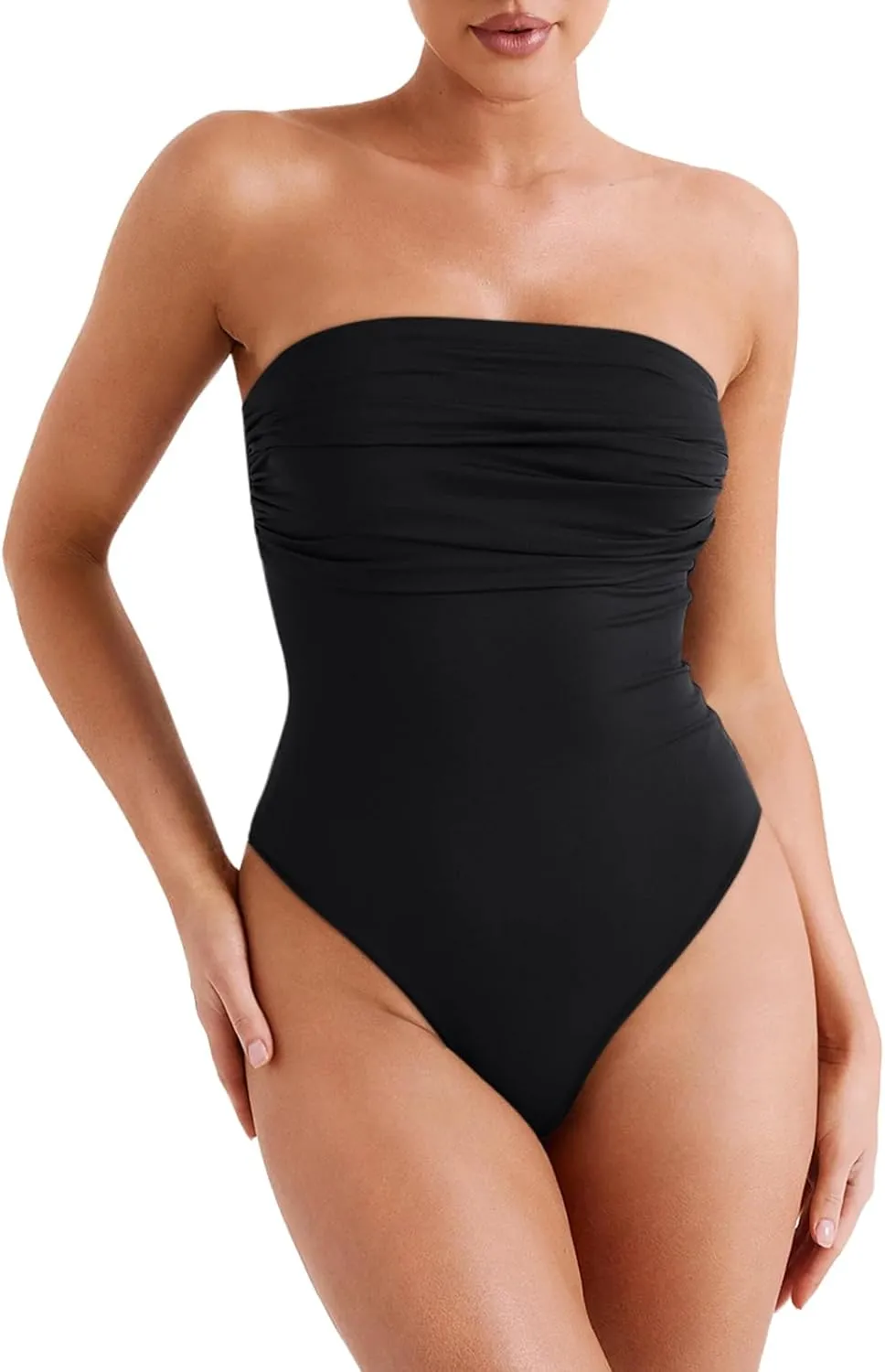 Strapless Ruched Tube Bodysuit sold by ReoRia product image thumbnail 2
