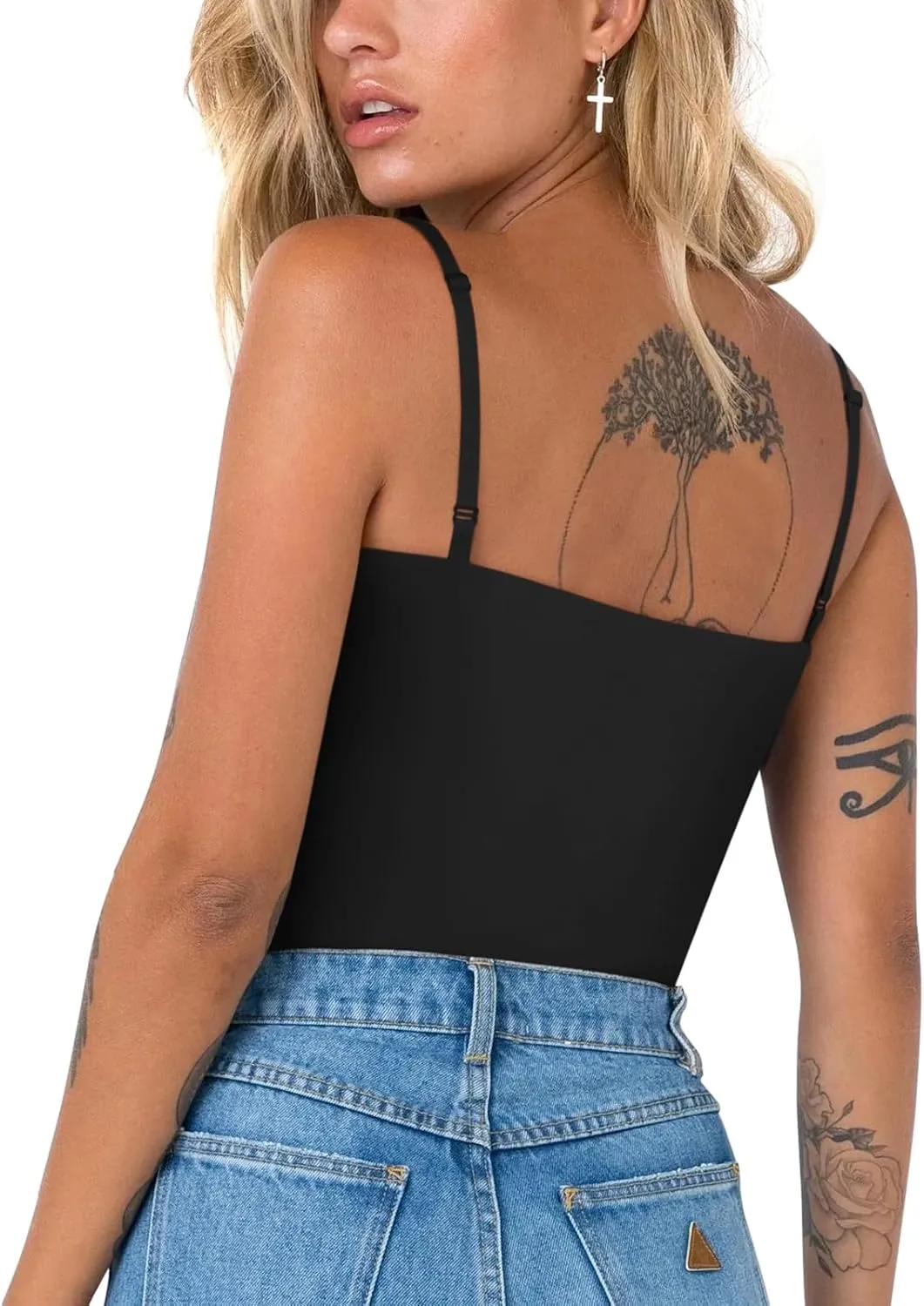 REORIA Womens Sexy Sleeveless V Neck Double Lined Trendy Going Out Cami Bodysuit Tank Tops sold by ReoRia product image thumbnail 5