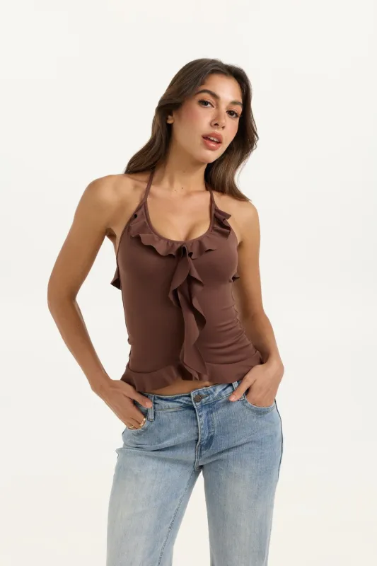 Ruffle Trim Strap Top sold by ReoRia