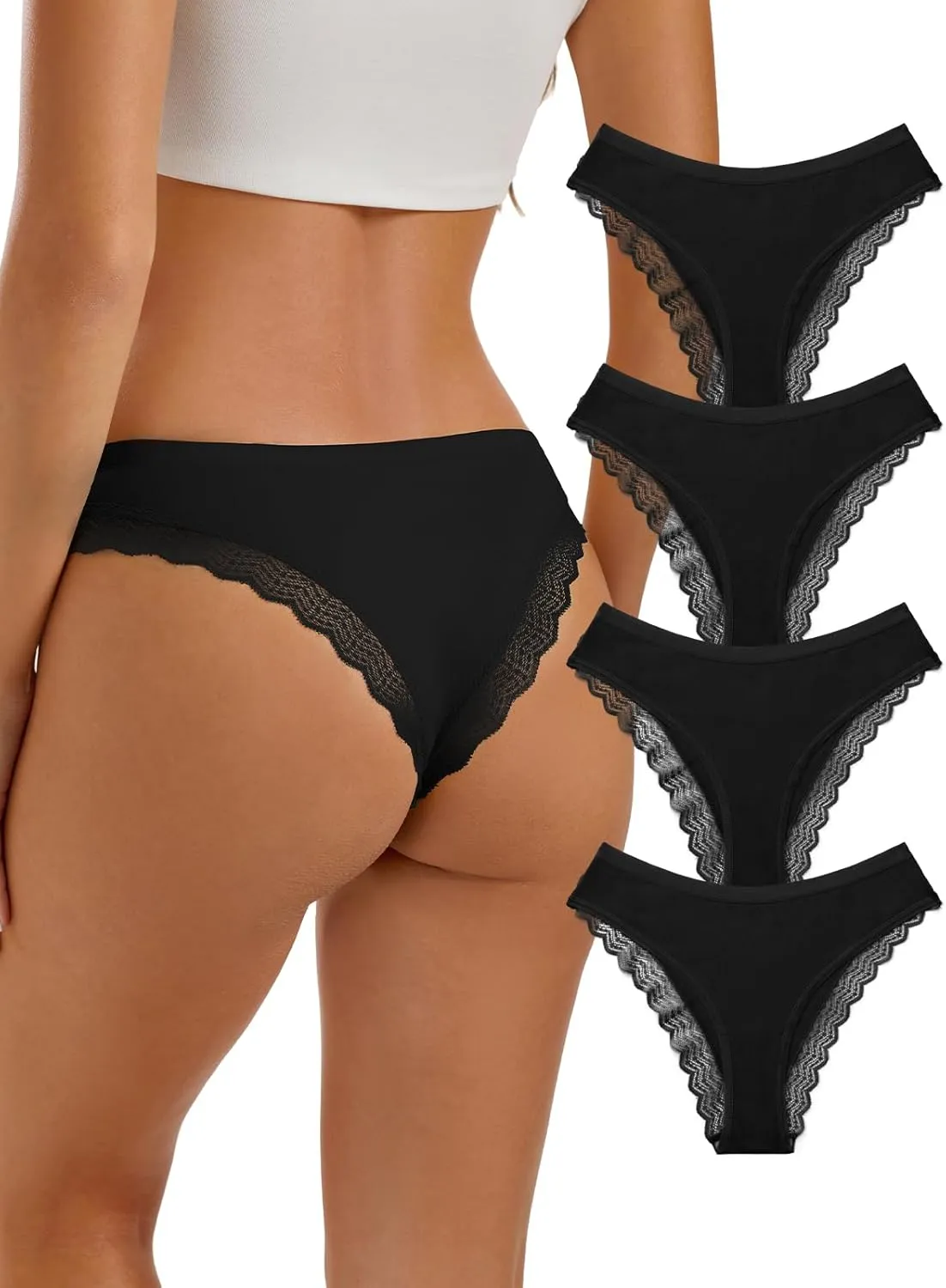 Cotton Underwear Lace Cheeky Hipster Panties Sexy Low Rise Briefs 4 Pack sold by ReoRia product image thumbnail 2