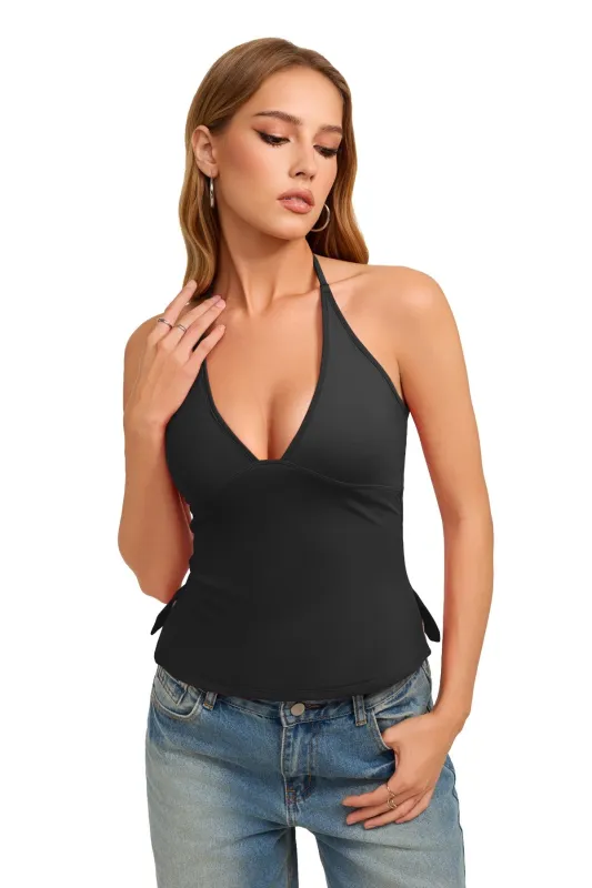Adjustable Halter Backless Side Split Tank Top made by ReoRia