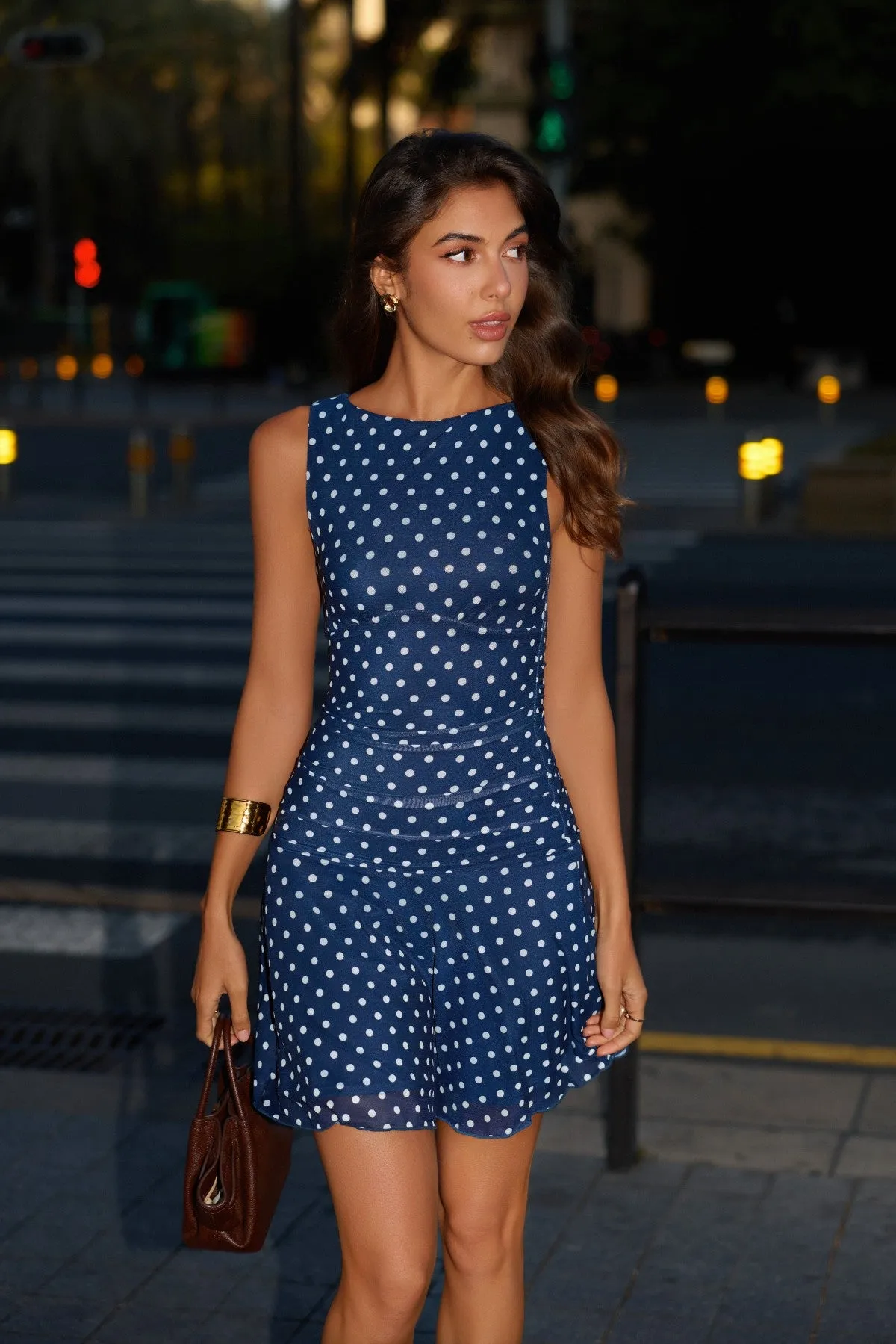 Boat Neck Mesh Ruched Drop Waist Mini Dress sold by ReoRia