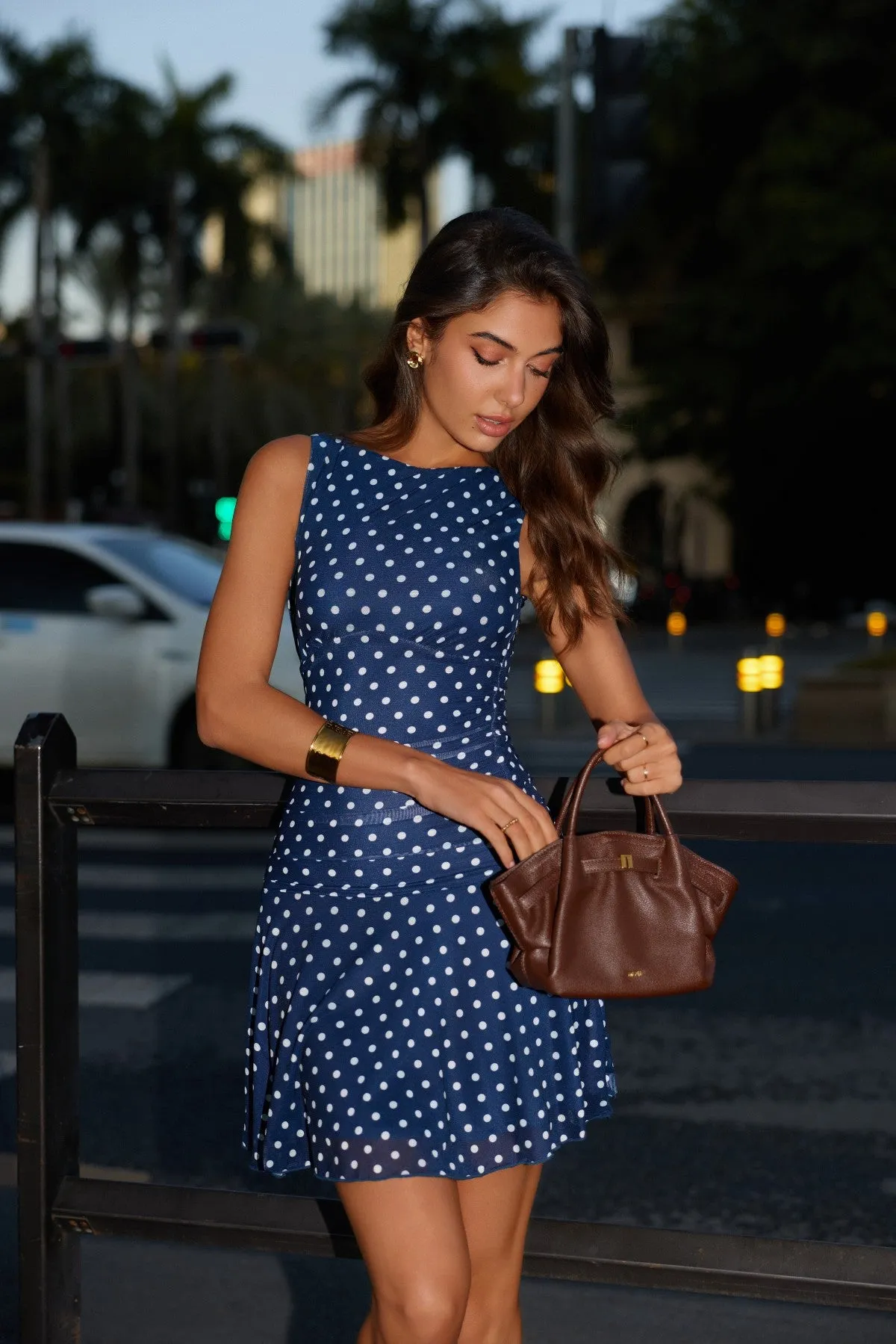 Boat Neck Mesh Ruched Drop Waist Mini Dress sold by ReoRia product image thumbnail 2