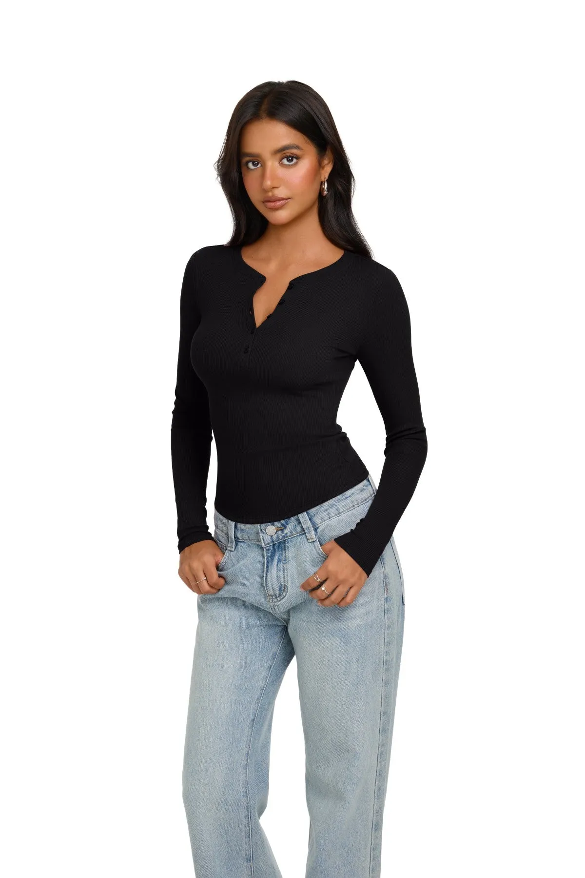 Long Sleeve Henley Shirt Button Ribbed Knit Top sold by ReoRia product image thumbnail 4