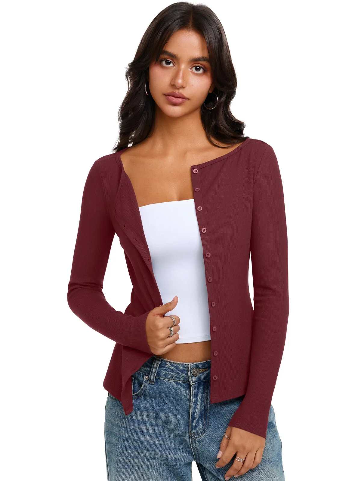 Long Sleeve Boat Neck Button Down Cardigan Top sold by ReoRia product image thumbnail 2