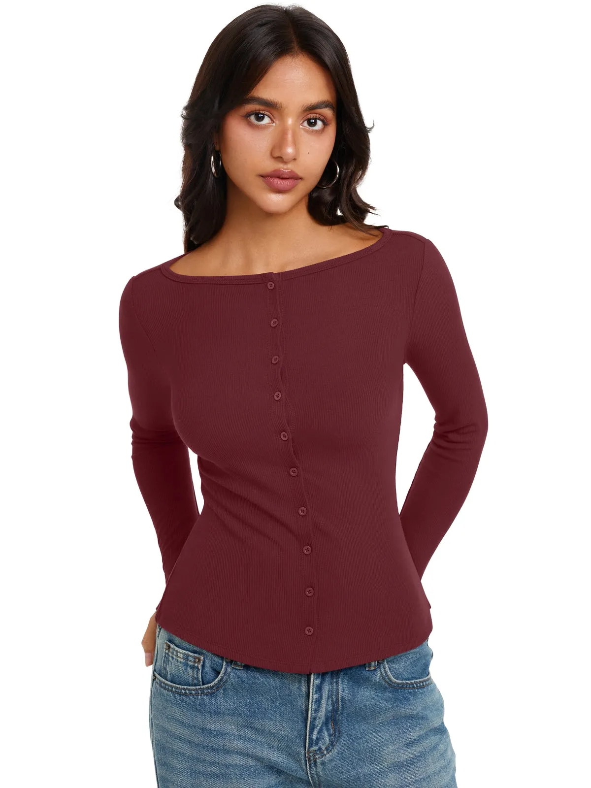 Long Sleeve Boat Neck Button Down Cardigan Top sold by ReoRia product image thumbnail 4