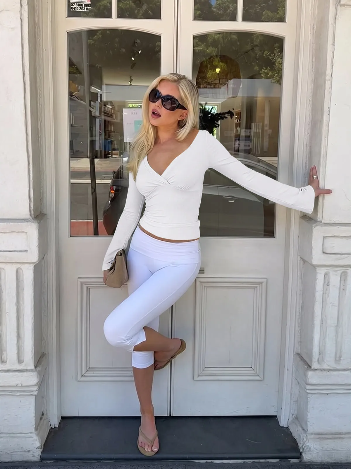 Wrap Deep V Neck Long Bell Sleeve Tops sold by ReoRia product image thumbnail 5