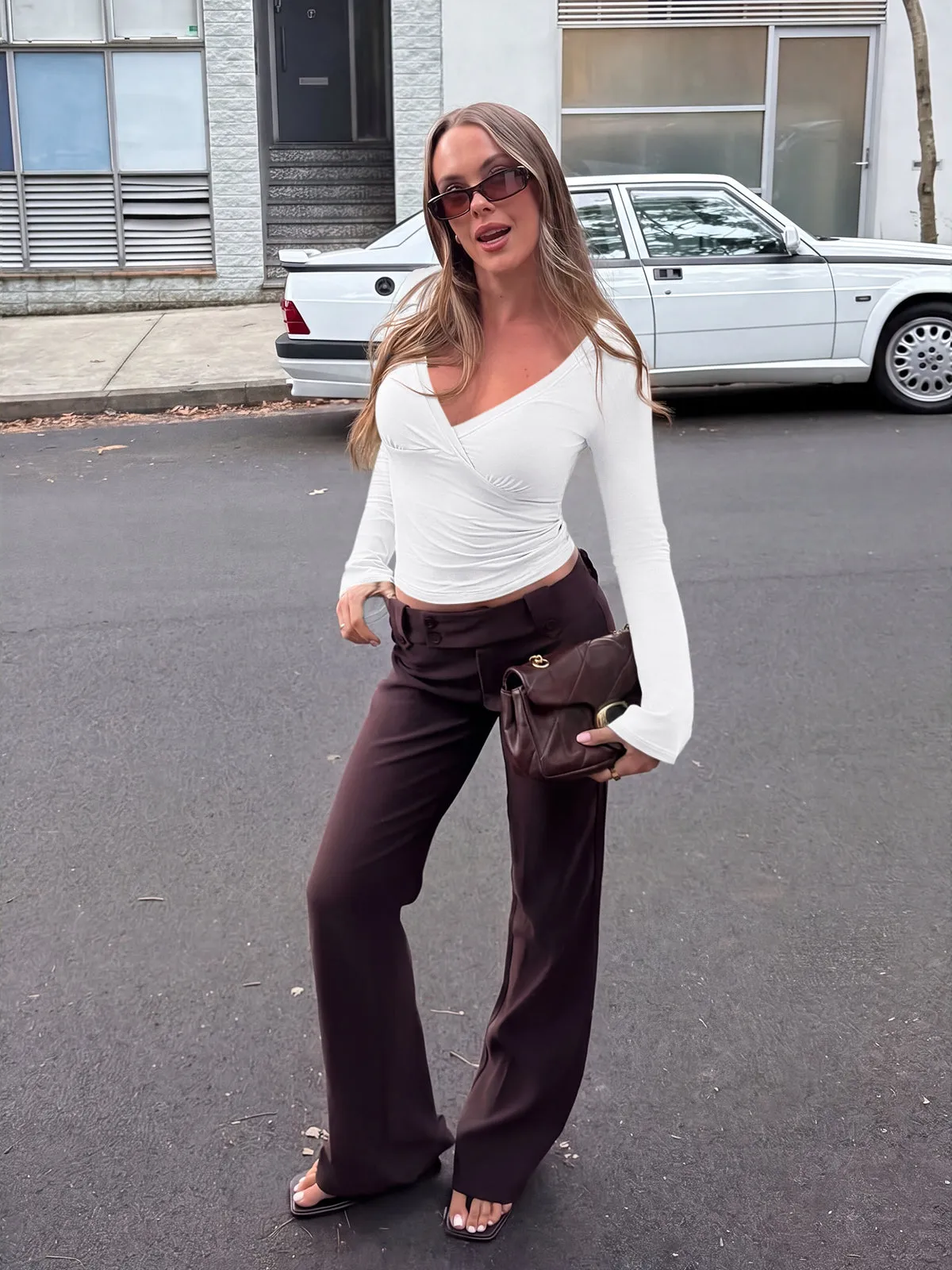 Wrap Deep V Neck Long Bell Sleeve Tops sold by ReoRia product image thumbnail 2