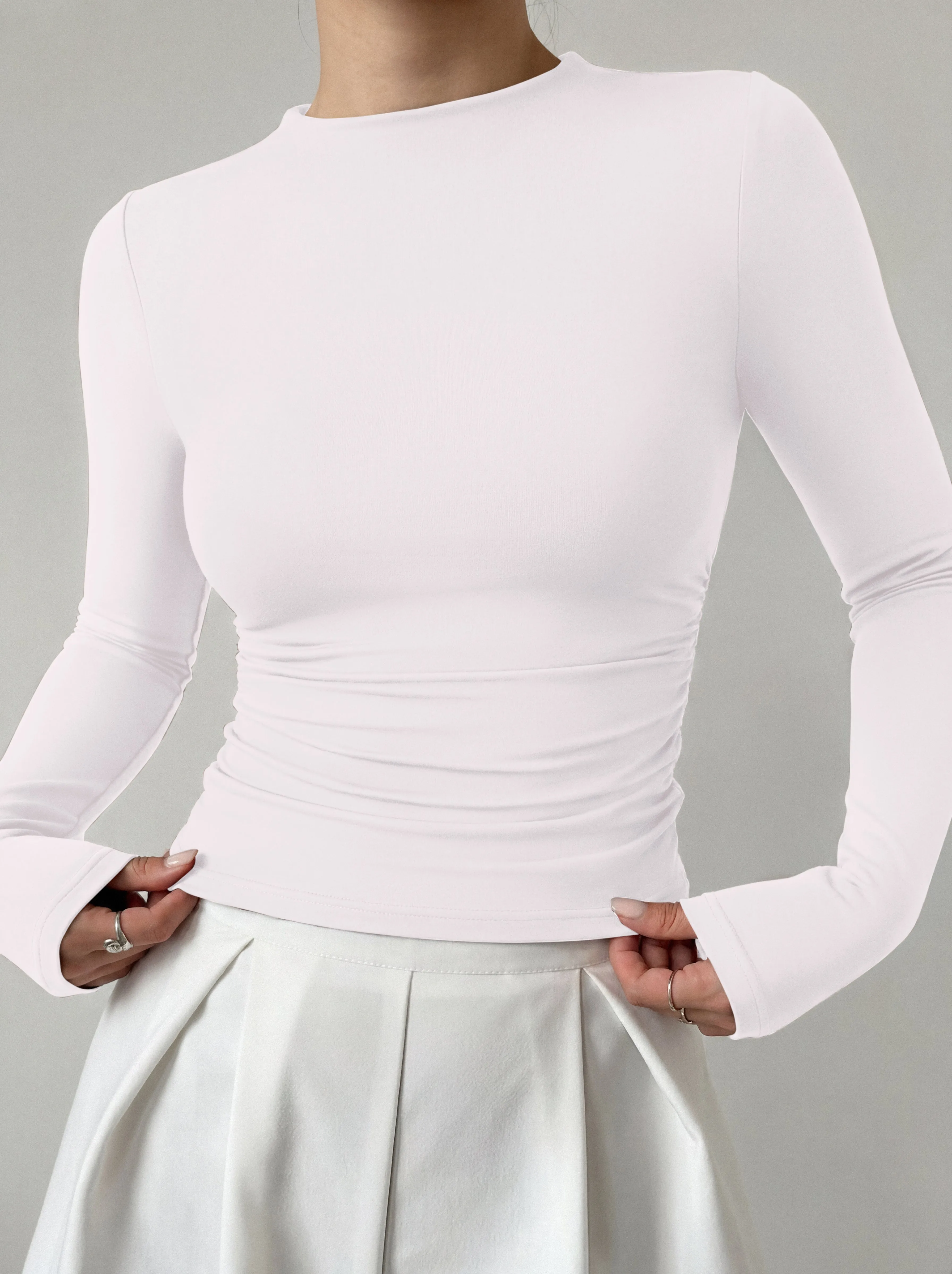 Mock Neck Ruched Waist Ruched Tops for Business Casual sold by ReoRia product image thumbnail 4