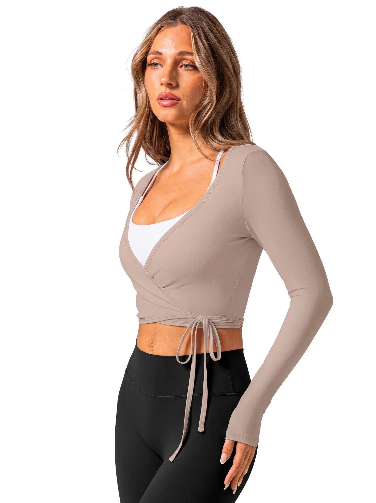V Neck Long Sleeve Wrap Top with Adjustable Tie sold by ReoRia product image thumbnail 3