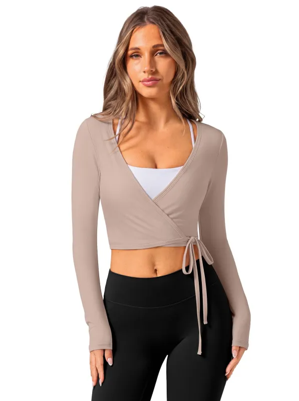 V Neck Long Sleeve Wrap Top with Adjustable Tie made by ReoRia