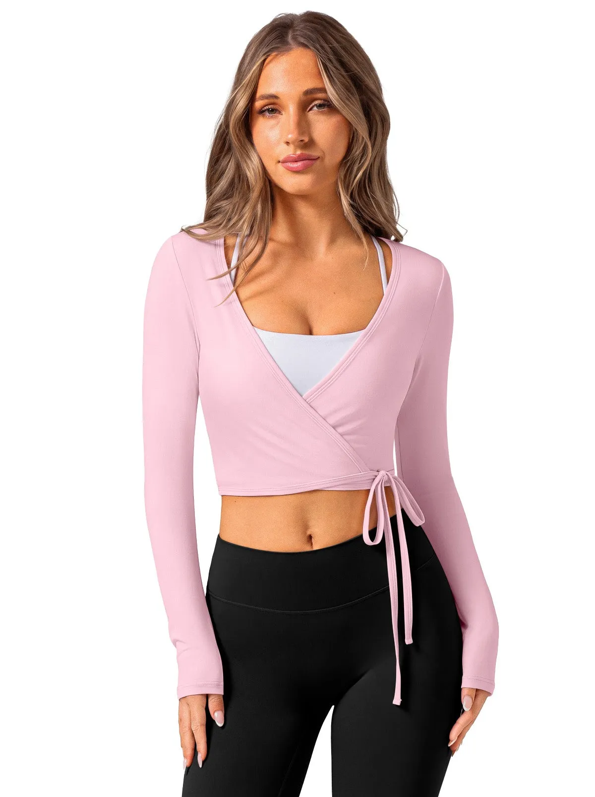V Neck Long Sleeve Wrap Top with Adjustable Tie sold by ReoRia product image thumbnail 5