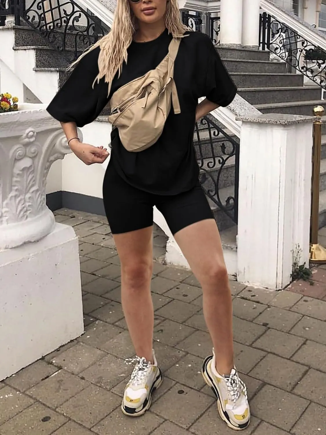 REORIA Womens Two Piece Sets Lounge Matching Summer Outfits Fashion 2024 Oversized T Shirts Biker Shorts Tracksuit sold by ReoRia product image thumbnail 4