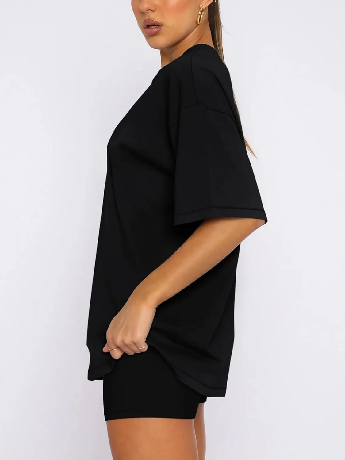 REORIA Womens Two Piece Sets Lounge Matching Summer Outfits Fashion 2024 Oversized T Shirts Biker Shorts Tracksuit sold by ReoRia product image thumbnail 5