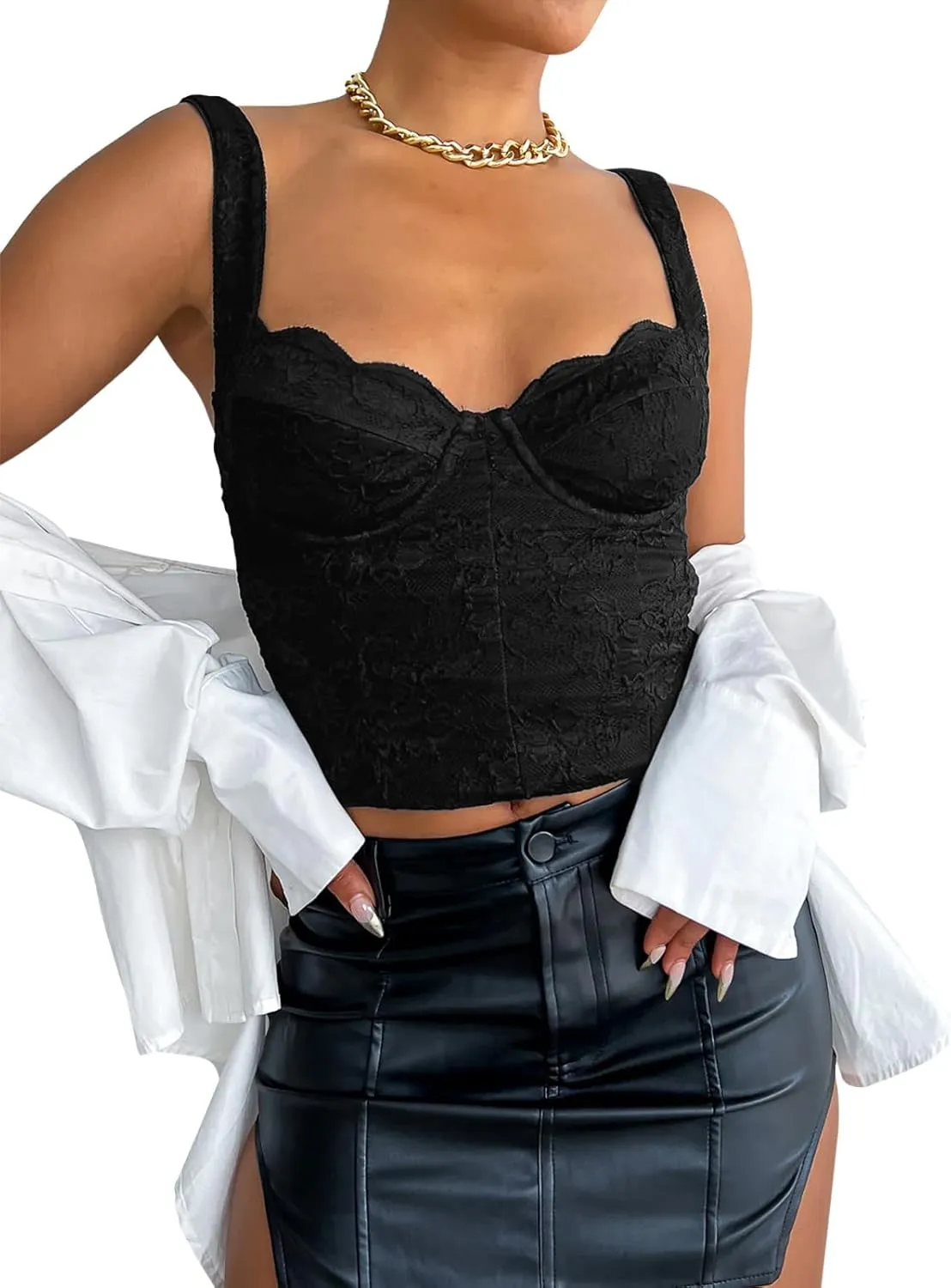 Square Neck Sleeveless Going Out Lace Bustier Tops sold by ReoRia product image thumbnail 5